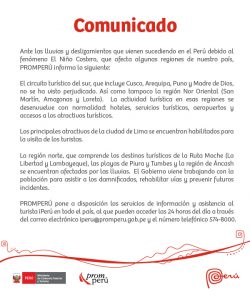 Comunicado del Ministerio de Comercio Exterior y Turismo - Promperú