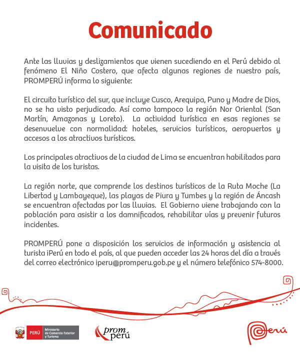 Comunicado del Ministerio de Comercio Exterior y Turismo - Promperú